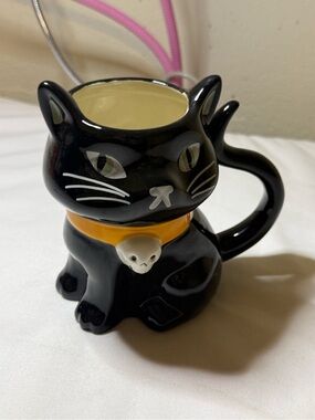 Black Cat Ceramic Mug with Orange Collar - Festive Holiday Decor